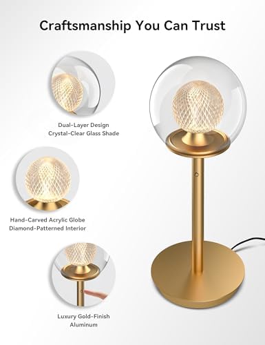 Tubicen Gold Bedside Table Lamp Plug in Dual-Globe Glass Shade