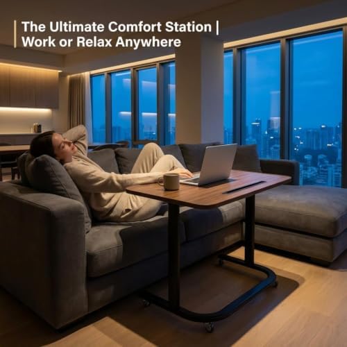 BUYIFY Height Adjustable TV Tray Table with Wheels for Couch or Sofa