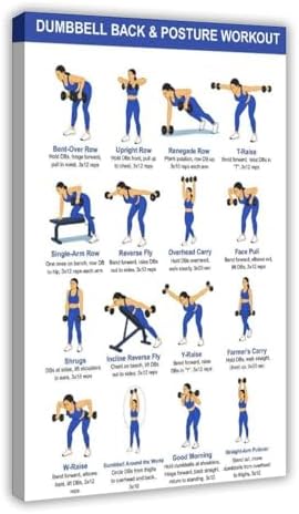 Dumbbell Back And Posture Workout Upper Back Strength Training Exercises Chart Beginner Friendly Fitness Canvas Poster Bedroom Decor Room Decor Frame 12x18inch