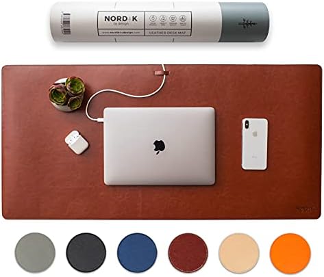Nordik Leather Desk Mat - Whiskey Brown - Large Leather Desk Pad 35x17 in