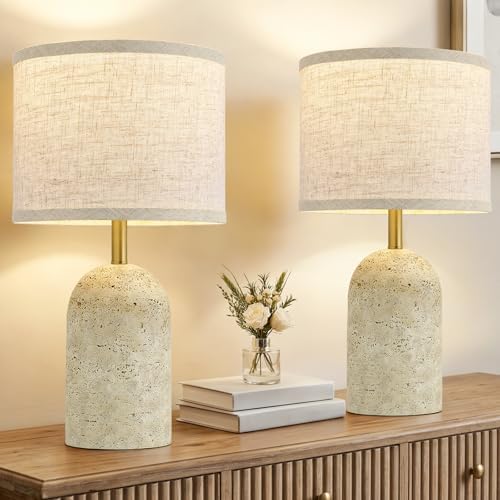 GyroVu Table Lamps Set of 2, Resin Bedside Lamps for Living Room Bedroom