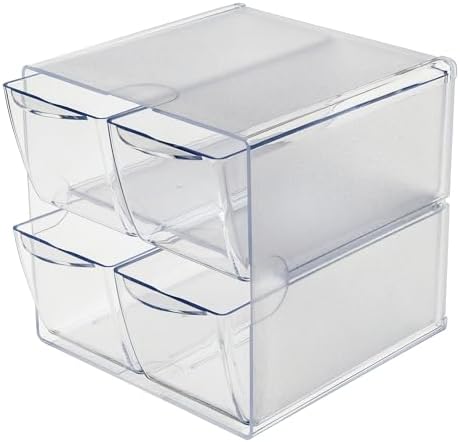 Deflecto Stackable Cube Organizer, Desk and Craft Organizer, 4 Drawers, Clear, Removable Drawers and Dividers, 6"W x 6"H x 7 1/8"D (350301CR)