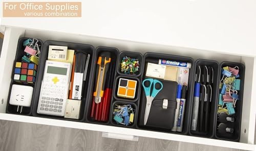 Kutesna 25 PCS Interlocking Desk Drawer Organizer Separator for Office,Bathroom,Kitchen,Makeup,Tool（4 Sizes） (Pack of 2)