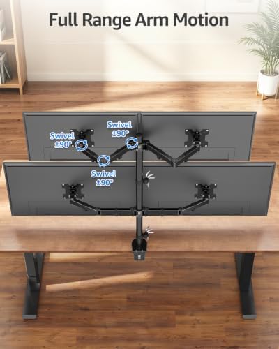 MOUNTUP Quad Monitor Stand, 4 Monitors Desk Mount for 17 to 32 inch Computer Screens, Fully Adjustable Stacked Mount with Tilt Swivel, 4 Heavy Duty Monitor Mount, Holds up to 17.6lbs per Arm