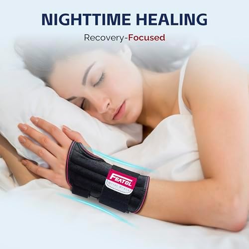 FEATOL 2 Pack Carpal Tunnel Wrist Brace For Work With Wrist Splint, 6.5'' Wrist Brace Night Support For Women Men, Pain Relief For Tendonitis, Arthritis, Pregnancy, Typing, Right and Left Hand, Small