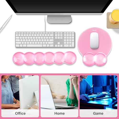MOSISO Ergonomic Transparent Cooling Gel Wrist Rest&Mouse Pad Set, Pink