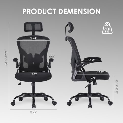 High Back Mesh Office Chair, Home Office Desk Chair with Flip-Up Arms
