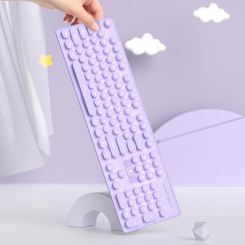 surmen Purple Quiet Keyboard Wired Retro Typewriter, Full Size Soft Keyboards with Number Pad, Round Keys, Backlit USB for Office, Desktop, Laptop(Purple)