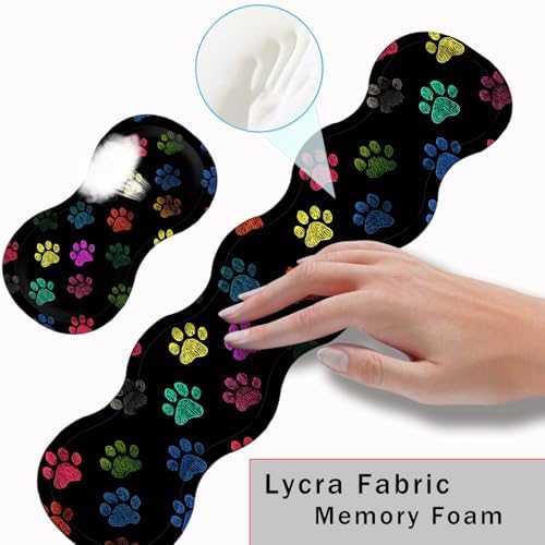 Keyboard Wrist Rest and Mouse Pad with Wrist Support Set Ergonomic Coaster,Memory Foam,Easy Typing Pain Relief,Large XL Desk Mat 31.5"x 11.8",Colorful Paw Prints