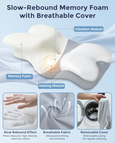 Cervical Neck Pillow for Sleeping, Heating Vibrating Neck Support Pillow