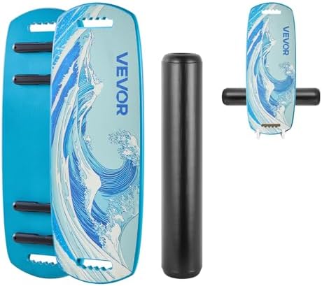 VEVOR Balance Board, 2-in-1 Wobble Board Trainer for Adults, Premium Wooden Balance Training Equipment, with Roller, Magnetic Stoppers, Storage Rack, for Core Workouts, Surf Trainer & Physical Therapy