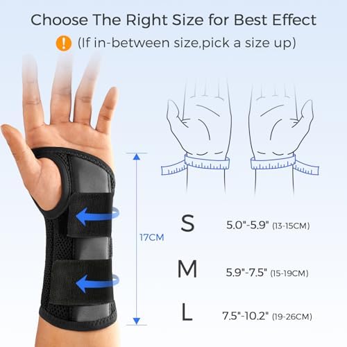 FREETOO Carpal Tunnel Wrist Brace Night Support, Right Hand, Medium