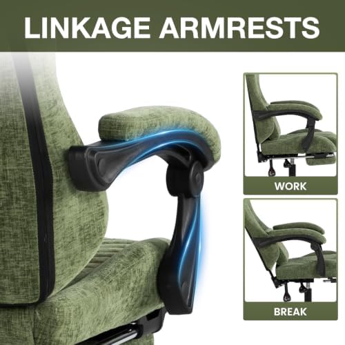 Gaming Chair Fabric with Footrest for Office and Home 300 LBS Green