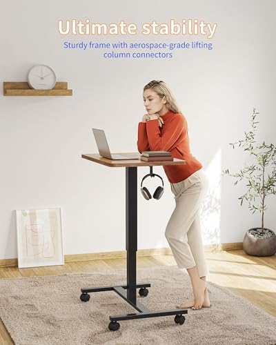YIHAYO 24 x 16 Inches Mobile Small Standing Desk with Wheels, Rustic Brown