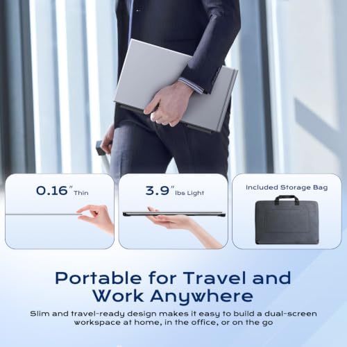 15.6" Laptop Screen Extender, Dual 1080P FHD IPS Portable Monitor for 13-17.3" Laptops, Plug and Play Triple Screen with USB-C HDMI, 300 Nits, 100% sRGB, Built-in Speakers for Work, Travel, Gaming