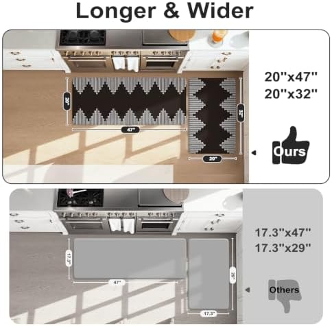 KIMODE Anti Fatigue Kitchen Mats for Floor, Black Diamond Kitchen Rugs Sets of 2, Kitchen Floor Mats Cushioned Non Slip, Memory Foam Standing Mats for Laundry Office Sink Desk 20"x47"+20"x32"