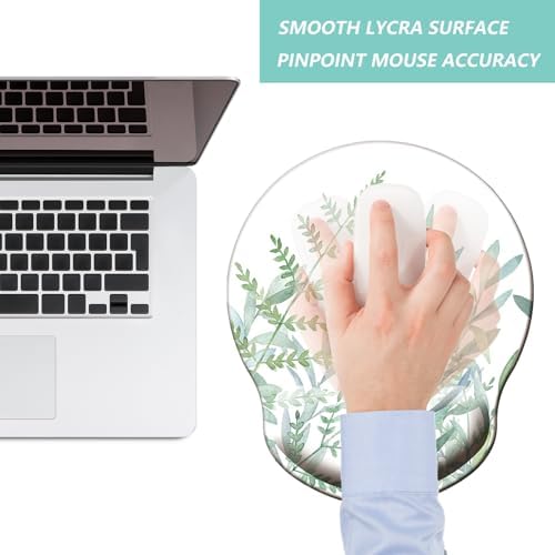 Mouse Pad with Wrist Support, Ergonomic Mouse Pad with Memory Foam Wrist Rest Cushion, Non-Slip Rubber Base Gaming Mice Pad for Home Office Computer Laptop, Green Leaves