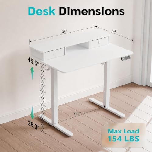 35" x 24" Electric Standing Desk with Dual Drawers, White