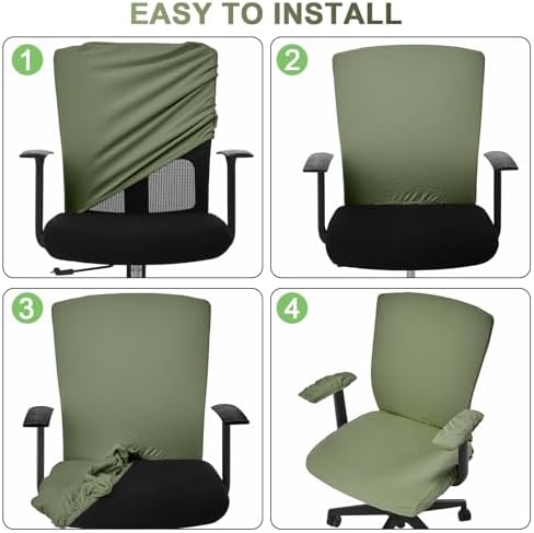 4 Pcs Office Chair Covers Set Computer Armrest Slipcover Seat, Grass Green