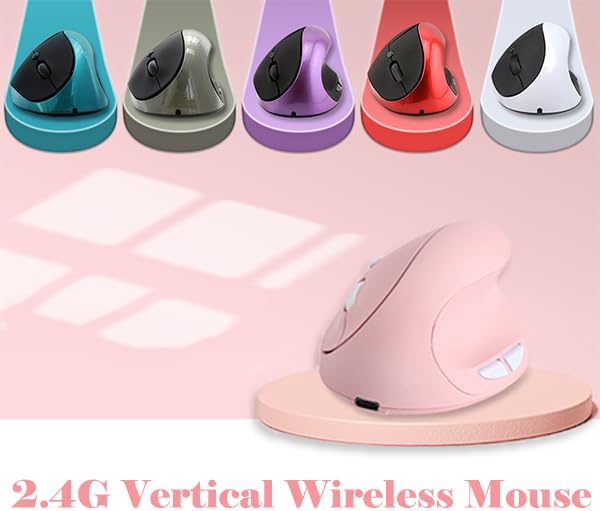 Wireless Ergonomic Vertical Mouse,Rechargeable Silent Portable Ergo Mice with,2.4G USB Receiver, 6 Buttons, Comfortable Grip,Reduce Wrist Pain,for Laptop Desktop Notebook PC Computer-Right Hand(Pink)