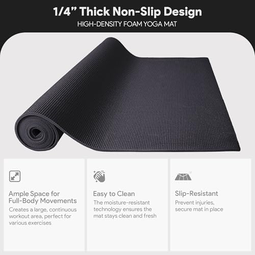 Fitvids All Purpose 1/4-Inch High Density Anti-Tear Exercise Yoga Mat with Carrying Strap with Optional Yoga Blocks, Multiple Colors