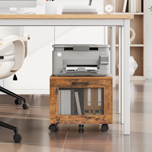 HOOBRO File Cabinet, Rolling File Cart, Under Desk Small Filing Cabinet, File Organizer Box, Home Office File Basket with Drawer for A4, Letter Files, Rustic Brown and Black BF11WJ01G1