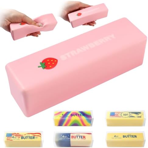 Butter Squishy Slow Rising Stress Relief Toy - New Realistic Butter Stick Squeeze, Soft PU Foam Fidget for Anxiety & Sensory Relief, Cute Desk Decor for Kids, Office, School & Daily Use（1 Pack Pink ）
