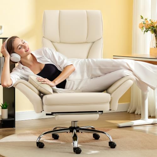 FelixKing Office Chair, Flip Armrests for Pets Criss Cross Legged, White