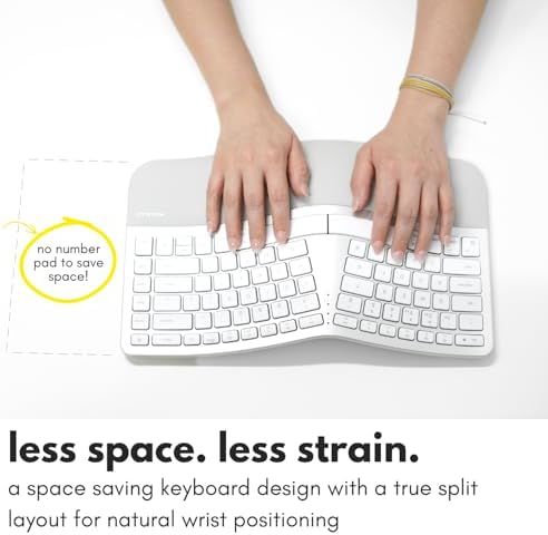 Macally Ergonomic Keyboard for Mac Wireless, Split Bluetooth & USB-C+A Wired Dual Mode Keyboard, Rechargeable Multi-Device Ergonomic Keyboard for MacBook iMac iPad iPhone with Wrist Cushion