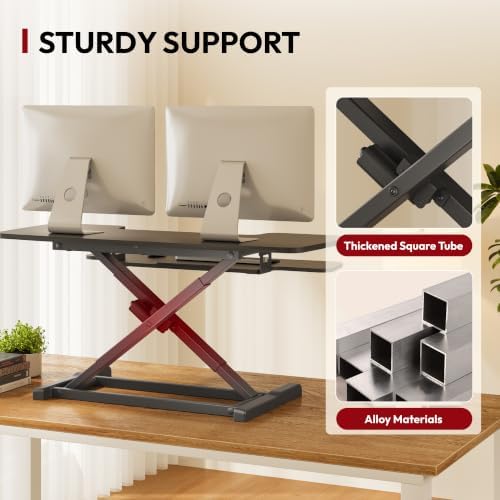SANODESK 42" Electric Standing Desk Converter, Height Adjustable Riser for Office Home,Dual Monitor and Laptop Workstation with Large Keyboard Tray, Black Color