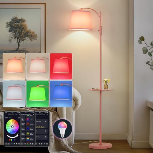 AIDENOEY Smart Floor Lamp with Side Table, Alexa & Google Assistant
