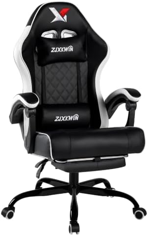 Gaming Chair for Adults with Footrest,White