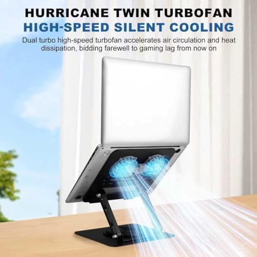 Laptop Cooling Stand with 2 Detachable Fans, 360° Rotating Adjustable Laptop Stand, Carbon Steel Ergonomic Laptop Riser, Anti-Slip Base for 10-17.3" Notebook MacBook, Office Home Gaming