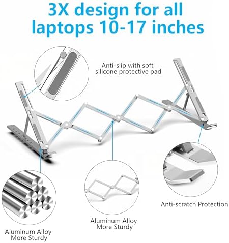 Laptop Stand for Desk, Adjustable Laptop Riser, Silver