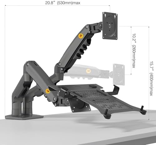 NB ERGONOMIC Laptop Mount with Adjustable Tray for 10-17”Notebook, Full Motion Arm with VESA Plate for 17-30”Monitor,Clamp-on Grommet Mounting F160-FP