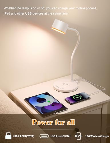 LED Desk Lamps for Home Office with USB Charging Ports Wireless Charger