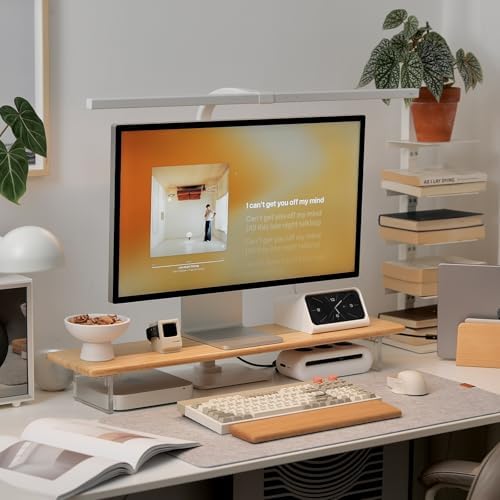 Bamboo Monitor Stand Riser, Natural Desk Shelf with Acrylic Legs