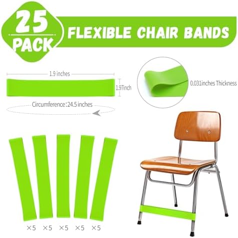 25 Pack Chair Bands for Kids with Fidgety Feet, ADHD Tools for Kids, Improve Focus & Reduce Restlessness, Chair Bands for Sensory ADHD ADD Autism - Classroom & Home Must Haves (Green)