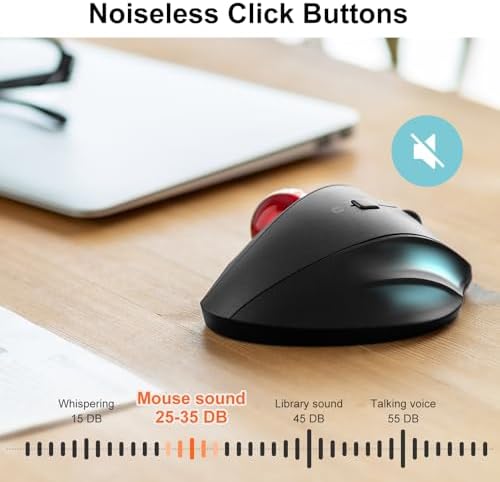 SANWA Bluetooth Trackball Mouse, Wireless Silent Click Roller Ball Mouse, Programmable with Software, 600/800/1200/1600 DPI, Precise Thumb Control, Compatible with Win, Mac, Laptop, PC - Red Ball
