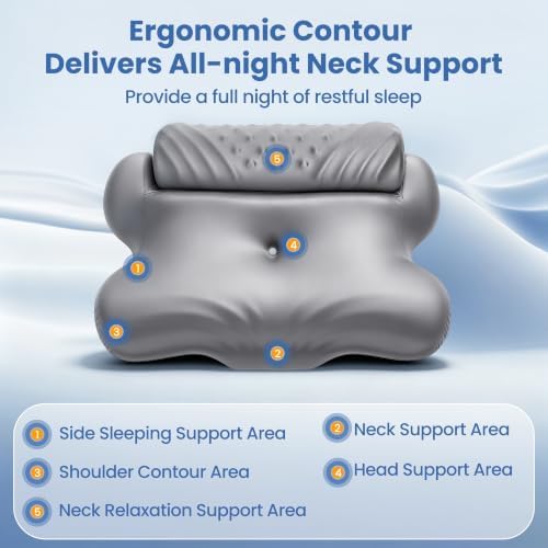 Cervical Pillow for Neck Pain Relief, 2-in-1 Orthopedic Neck Support Pillow for Sleeping, Cooling Ergonomic Contour Memory Foam Pillow for Side Back Sleepers, Adjustable with Detachable Roll
