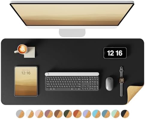 YSAGi Double-Sided Desk Pad, 31.5"x15.7"Leather Desk Mat, Eco Cork Desk Pad Protector,Large Mouse Pad,Waterproof Desk Blotter for Office/Home(Black)