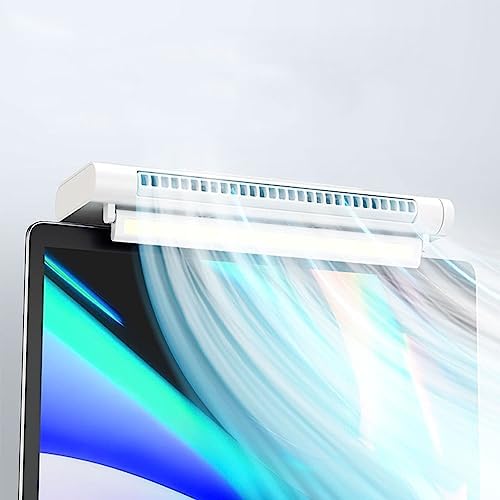 OVARIA Monitor Clip On Fan, Stepless Speed USB Powered Desk Fan with Light, Bladeless Personal Fan Quiet Desktop Fan, Easy Install and Space Saving, Suitable for Flat Monitor, Laptop (Color : White)