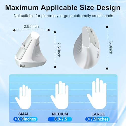 Ergonomic Mouse, Wireless Bluetooth Vertical Mouse, Rechargeable, USBC & Bluetooth 5.0/3.0 & 2.4G Connect, Easy to use, Cordless, Quiet Clicks, 6 Buttons for Laptop, Desktop, PC, Mac, Computer