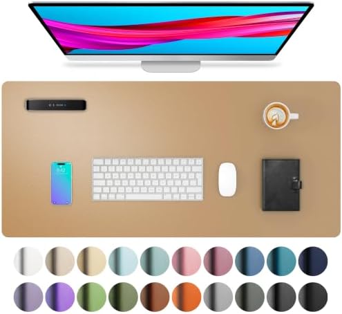 Aothia Faux Leather Desk Mat for Keyboard & Mouse (Khaki, 31.5" x 15.7")