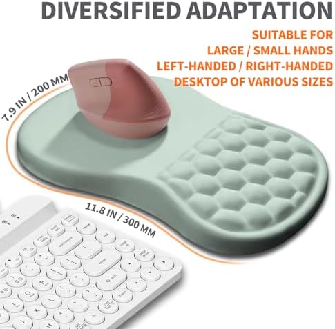 Ergonomic Joint Wrist Support Mouse Pad with Memory Foam Cushion Massage Bump, Carpal Tunnel Pain Relief Mousepad Slope Design for Wrist Rest, 11.8x7.9 in, LightCyan