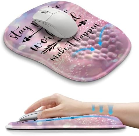 Hokafenle Ergonomic Wrist-hugging Mouse Pad Wrist Support, U-shaped Holding Wrist Rest Mousepad for Carpal Tunnel Pain Relief with Cushioned Memory Foam Slope Massage Bulge (10.2x8.3 in,Stay Positive)