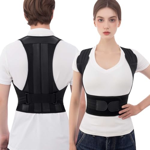 Back Brace Posture Corrector for Women and Men Upgraded Dynamic Traction Correction System Adjustable Shoulder Support Straightener Helps Reduce Upper Lower Back Pain Suitable for Hump Scoliosis Black X-Large