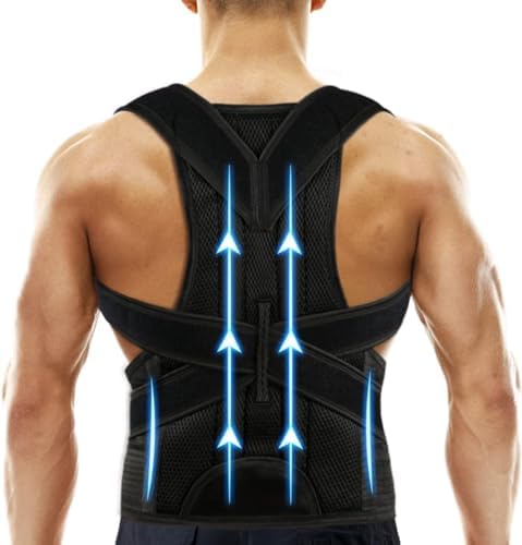 Back Brace Posture Corrector for Women and Men, Shoulder Straightener, Adjustable Full Back Support, Relief for Neck/Shoulder/Back Pain, Scoliosis & Hunchback Correction, Breathable Mesh Design (Black, Medium/Large (Waist 33"-40"))