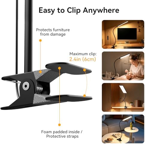 Clip‑On Desk Lamp, USB Powered Book Light, 5W LED Reading Lamp