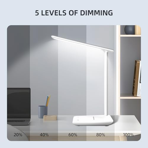 Carehabi LED Desk Lamp, Dimmable Table Lamp with 5 Colors and 5 Brightness Levels, Reading Light with USB Charging Port, Touch Control for Children, Bedroom, Reading, Offices